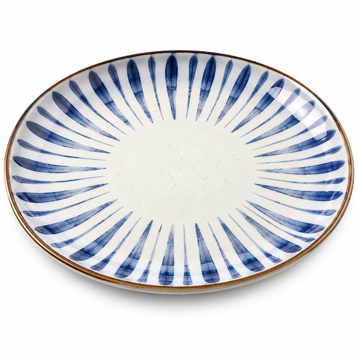 Assiette plate 25 cm en céramique blanc et bleu à motif rayonnant