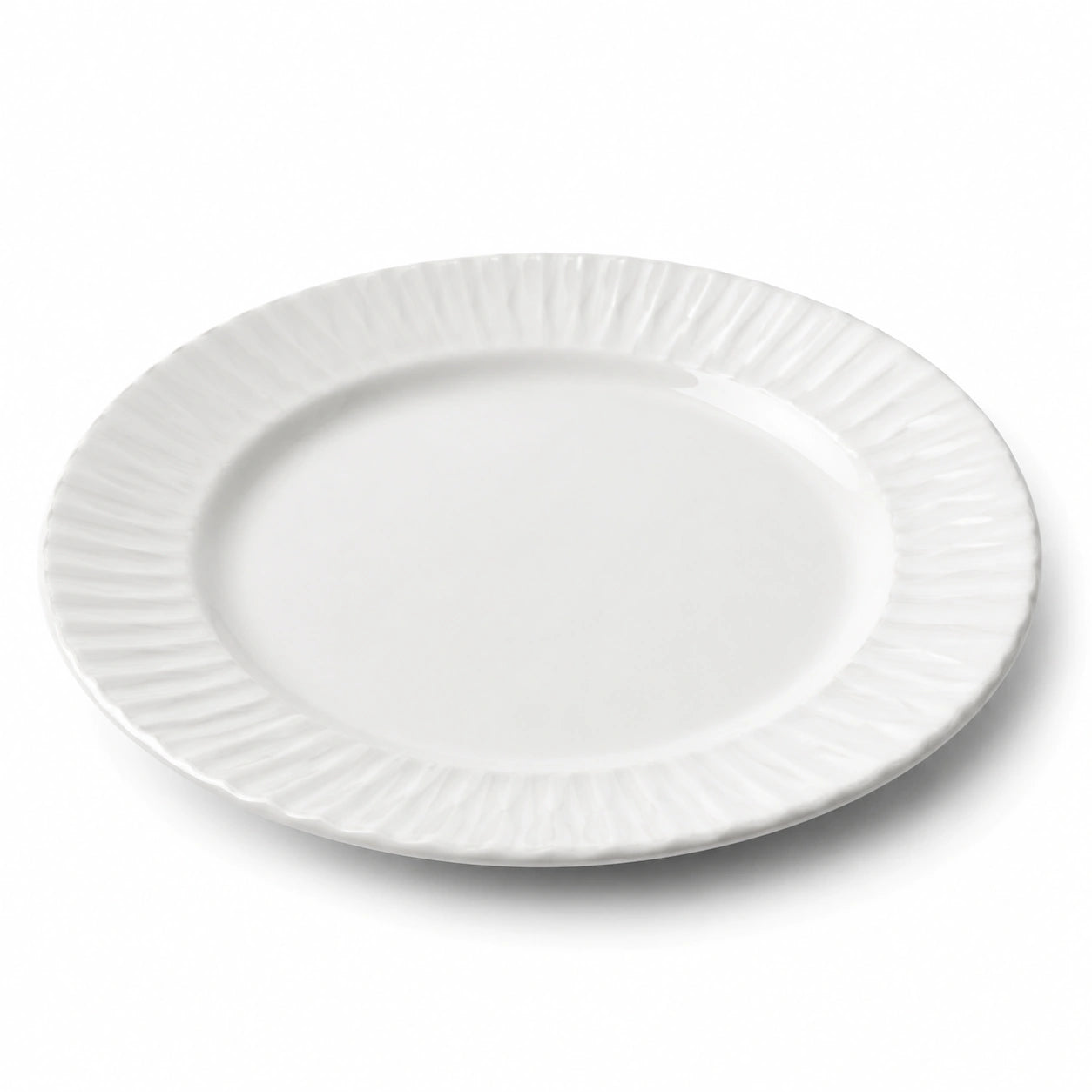 Plat de service ovale 36 cm en porcelaine blanche à bord texturé