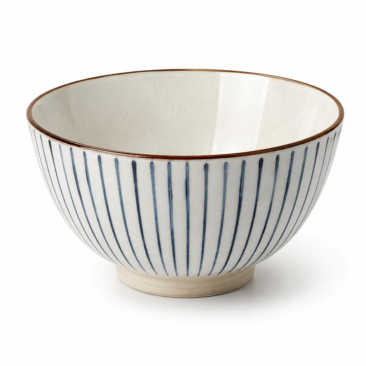 Bol 15 cm en céramique blanc et bleu à rayures pour service de table