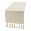 Chemin de table 180 x 35 cm beige en tissu tissé à franges décoratif