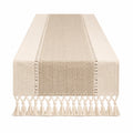 Chemin de table 180 x 33 cm en coton beige à franges style bohème