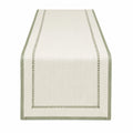 Chemin de table 180 x 40 cm en coton et lin écru vert sauge style classique