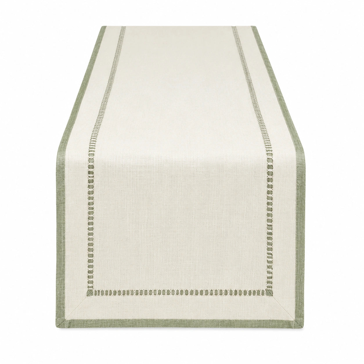 Chemin de table 180 x 40 cm en coton et lin écru vert sauge style classique