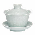 Gaiwan en porcelaine 180 ml vert céladon à motif floral gravé