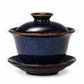 Gaiwan 180 ml en céramique bleu nuit pour thé avec couvercle