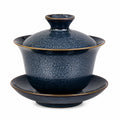Gaiwan à thé en céramique bleu nuit 180 ml avec couvercle et soucoupe