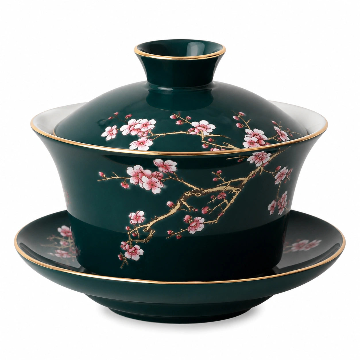 Gaiwan en porcelaine 180 ml vert foncé à fleurs pour infusion de thé