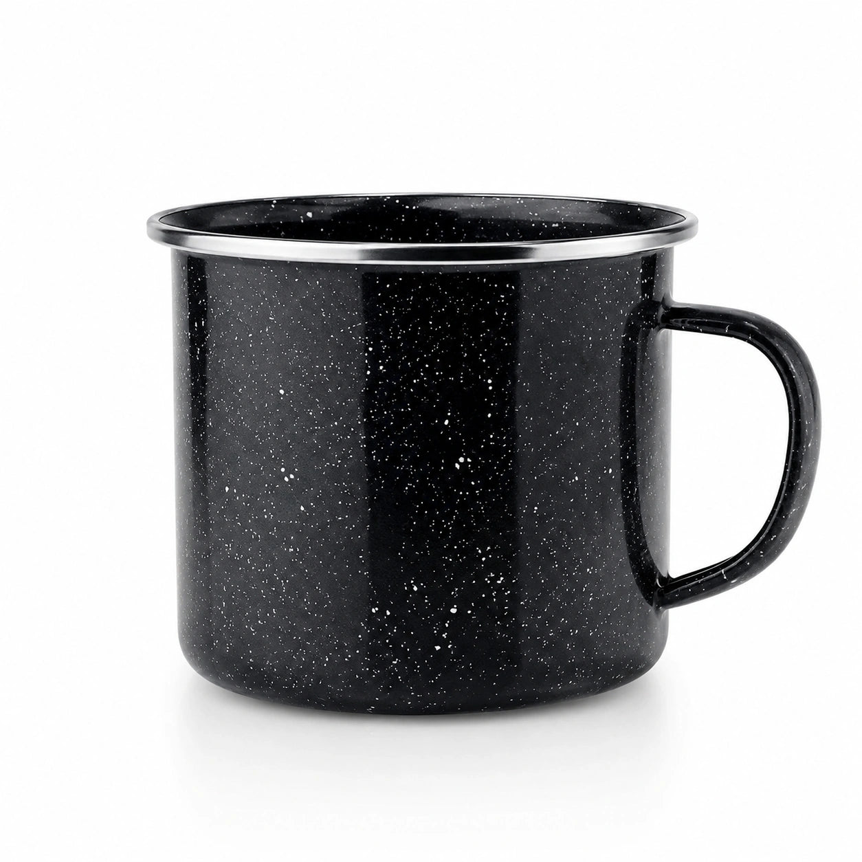 Mug en acier émaillé 300 ml noir moucheté avec anse style camping