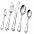Ménagère 5 pièces 16 à 23 cm en acier inoxydable argenté style classique à motif floral