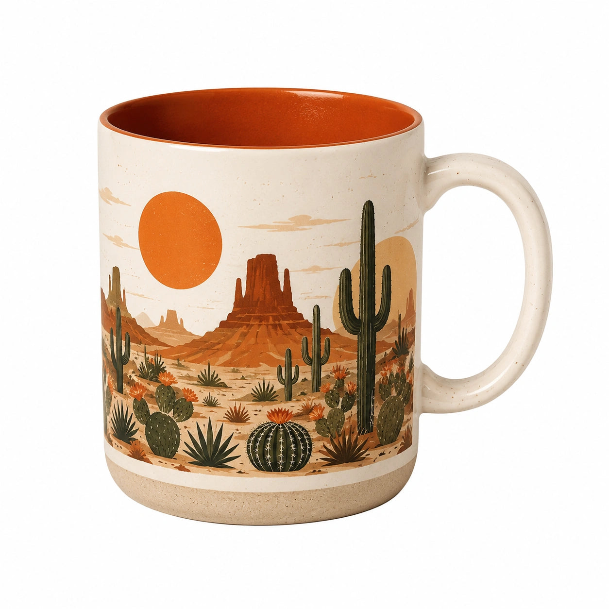 Mug en céramique 450 ml crème orange motif désert avec anse