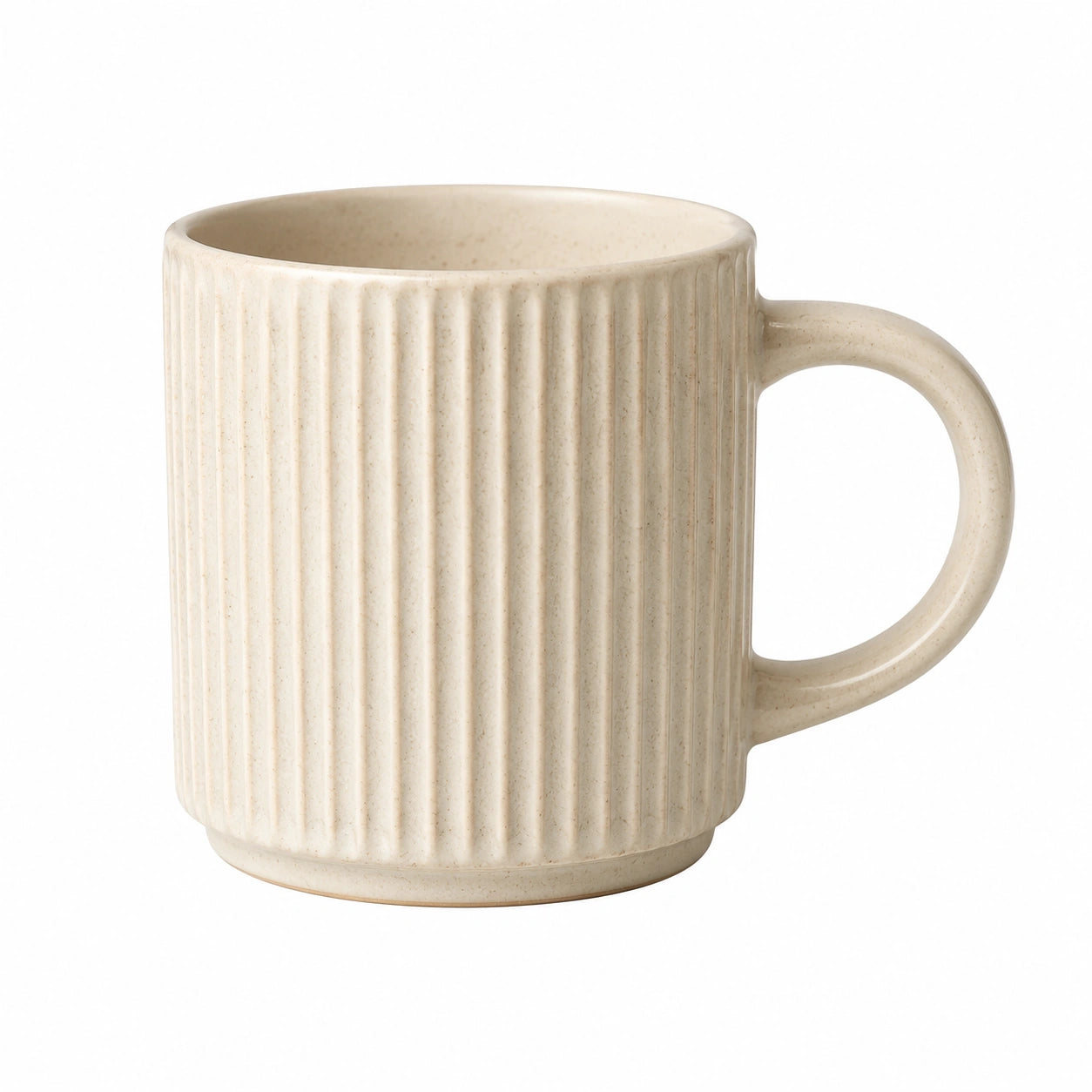 Mug 400 ml en céramique beige texturée avec anse - tasse à café striée