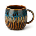 Mug en céramique 450 ml brun/bleu à motif émaillé style artisanal